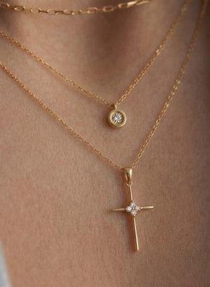 14K Solid Gold Diamond Cross Necklace | Religious Baptism Gift