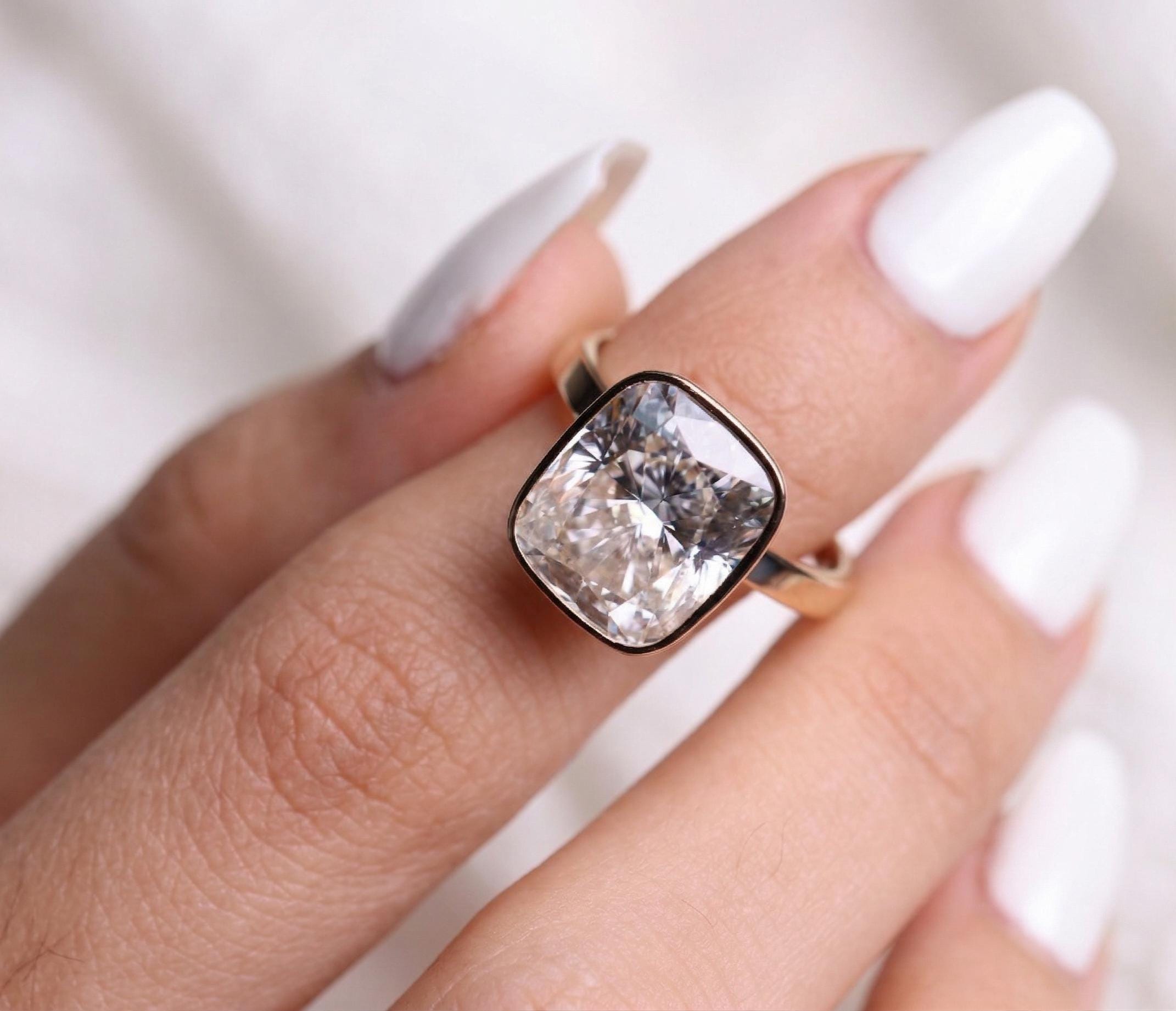 7.08 Carat Elongated Cushion Lab Diamond Bezel Set Ring