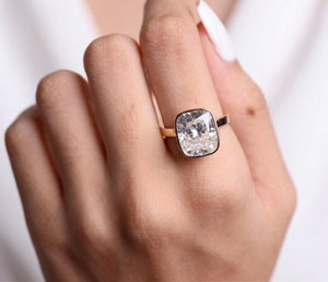 7.08 Carat Elongated Cushion Lab Diamond Bezel Set Ring