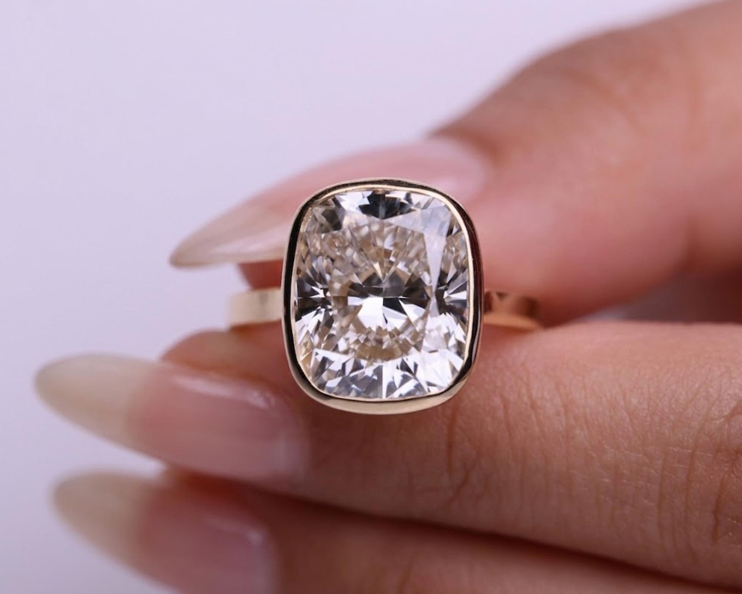 Elongated Cushion Cut Lab Diamond Bezel Set Ring