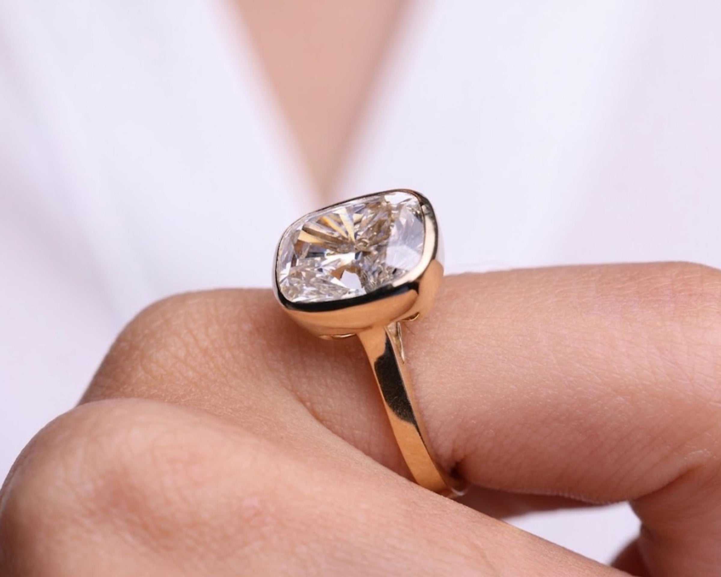 Elongated Cushion Cut Lab Diamond Bezel Set Ring