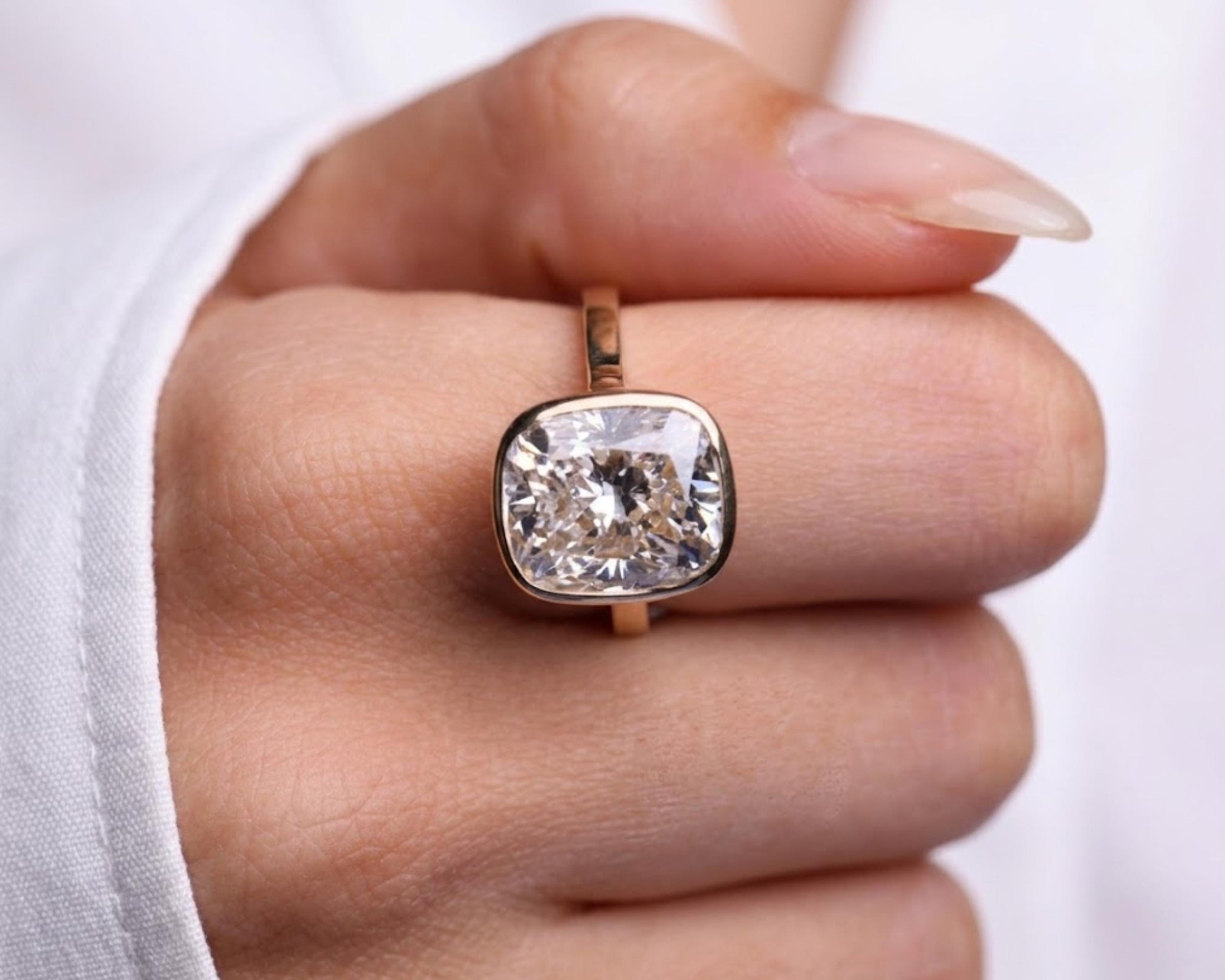 Elongated Cushion Cut Lab Diamond Bezel Set Ring