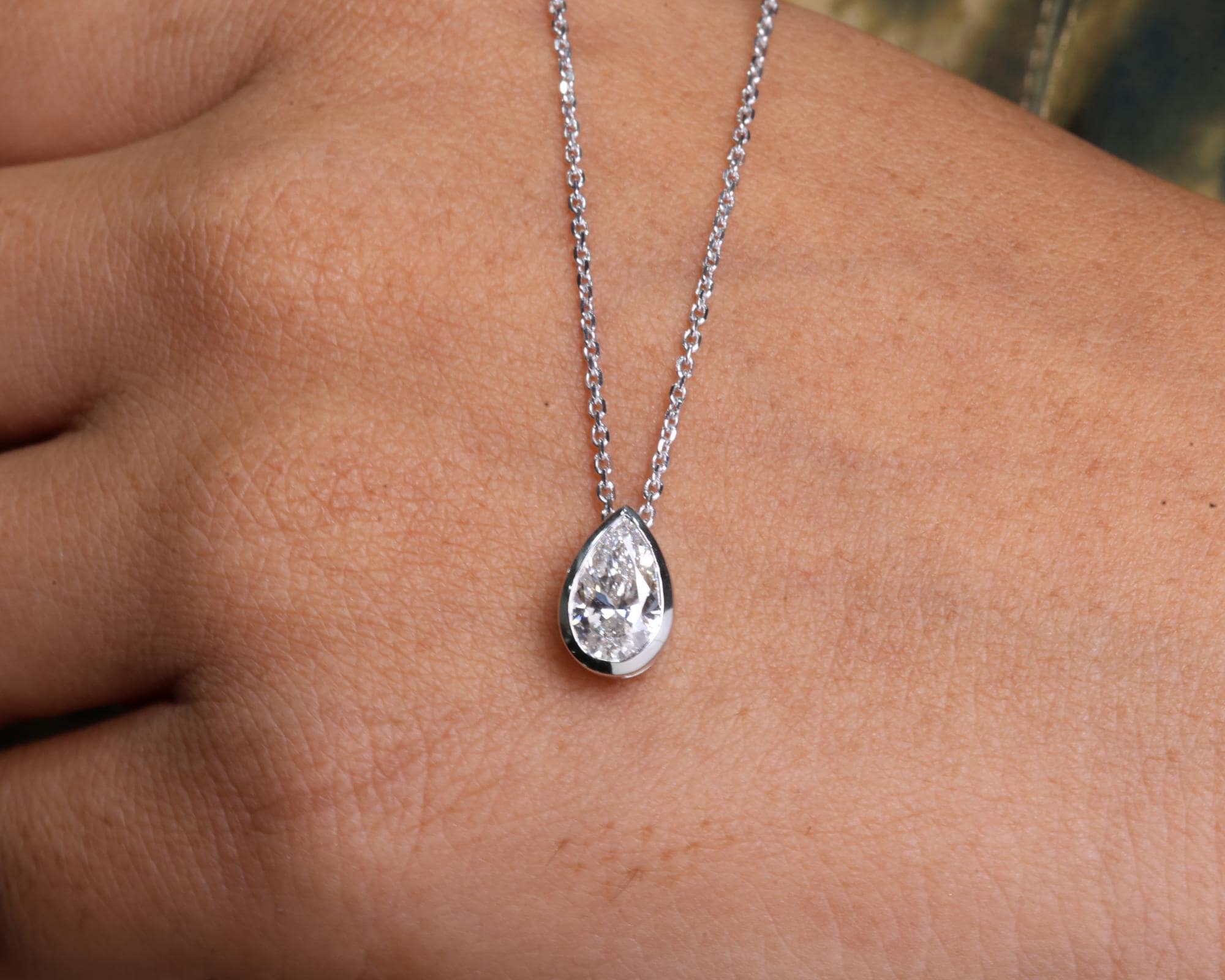 Pear Cut Lab Diamond Bezel Set Pendant for Her