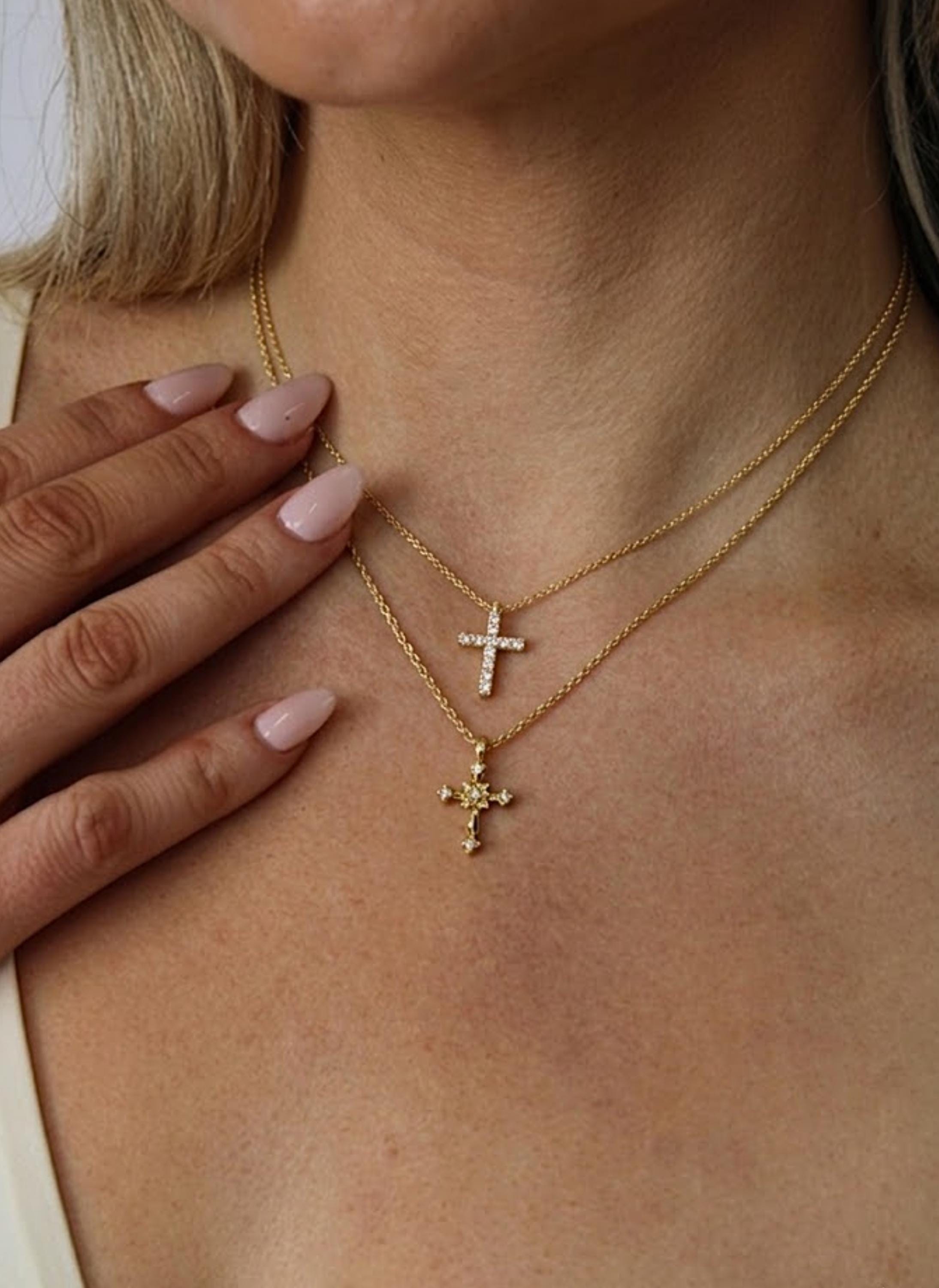 Christian Diamond Cross Pendant Necklace Religious Jewelry