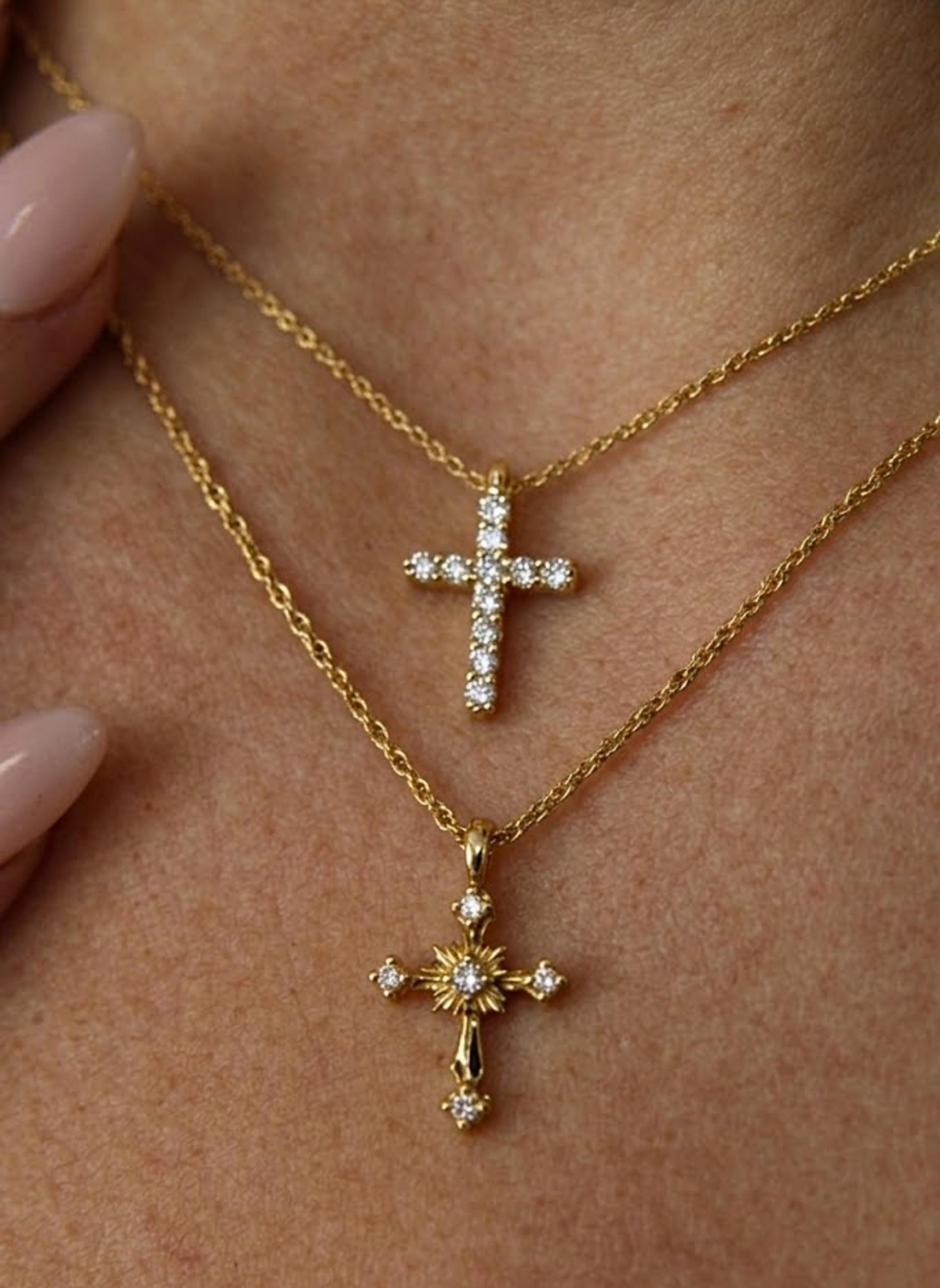 Christian Diamond Cross Pendant Necklace Religious Jewelry