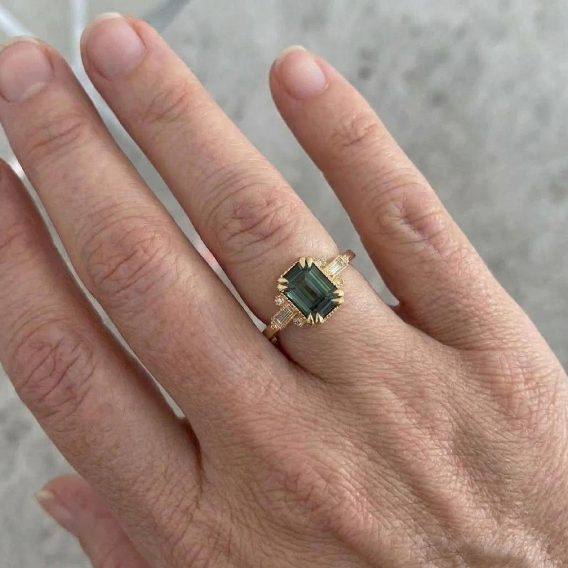 Natural Emerald Ring with Diamond Accents Ring