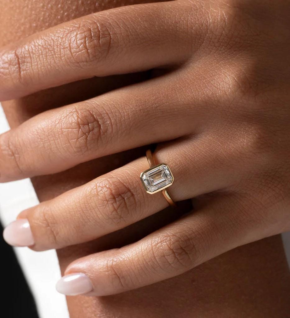 2CT Emerald Cut Lab Diamond Solitaire Ring 14K in Yellow Gold IGI Certified