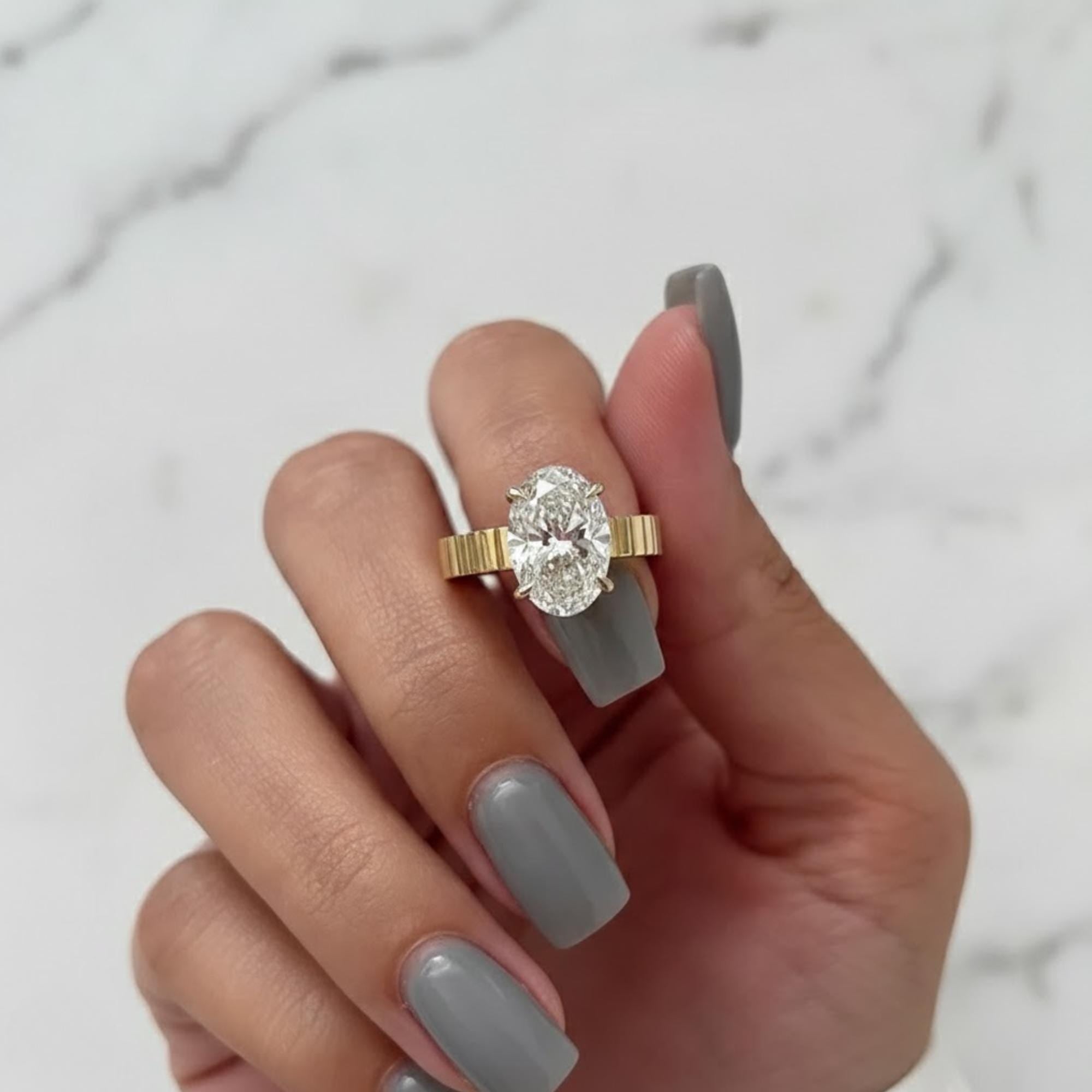 3 Carat Oval Lab Diamond F VS1 Solitaire Ring 3.5MM Wide Cigar Band