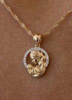 Round Lab Grown Diamond Pendant / 14K Solid Gold Pendant with Chain / F-VS1 Diamond Mom Necklace / Motherday Gift For Her