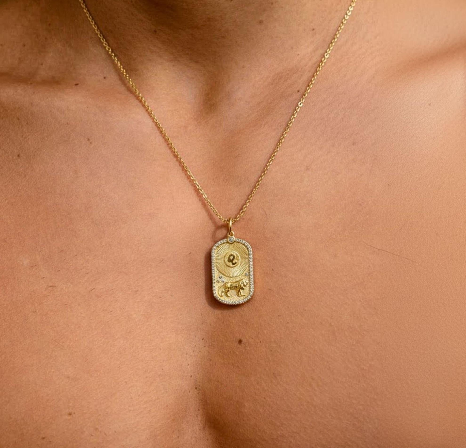 Zodiac Pendant Necklace, 14K Gold Lab Diamond