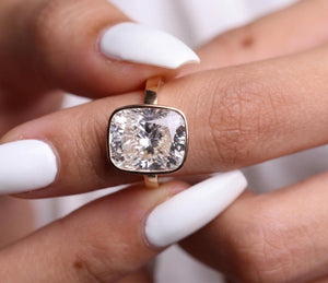 7.08 Carat Elongated Cushion Lab Diamond Bezel Set Ring