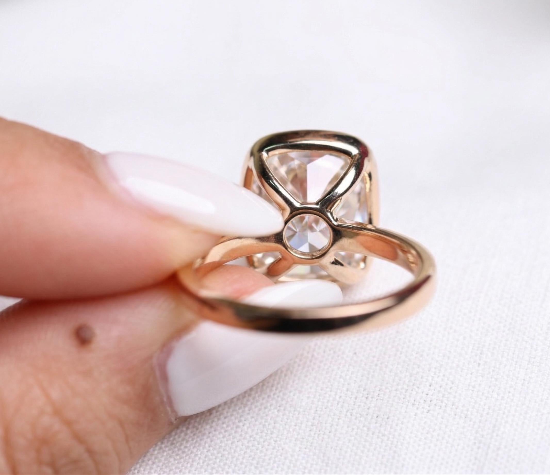 7.08 Carat Elongated Cushion Lab Diamond Bezel Set Ring
