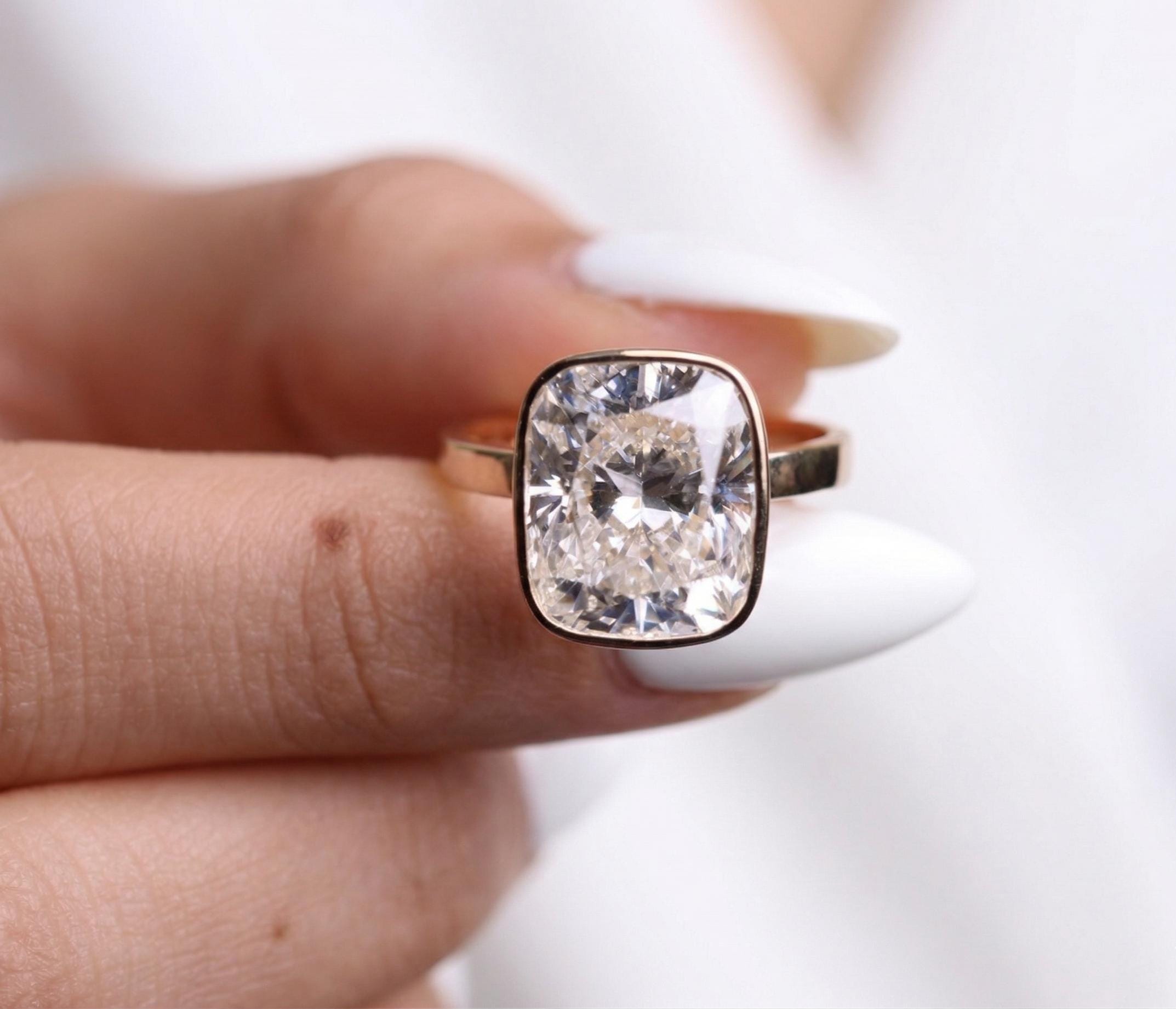 7.08 Carat Elongated Cushion Lab Diamond Bezel Set Ring