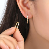 14K Gold U-Shape Diamond Hoop Earrings