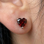 Heart Diamond Earrings for Women, 2 ct Red Garnet Stud Earrings, Anniversary Gifts, 925 Sterling Silver, Heart Shaped Earring