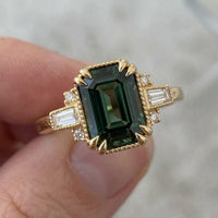 Natural Emerald Ring with Diamond Accents Ring