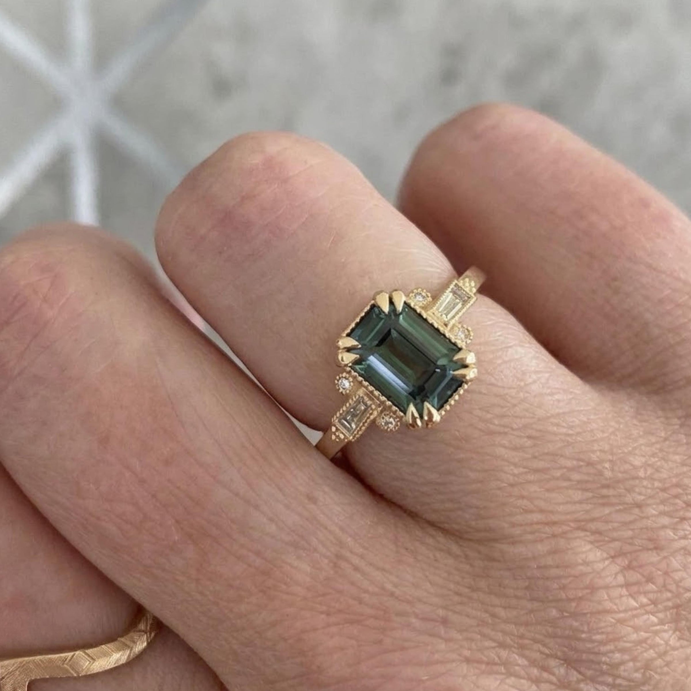 Natural Emerald Ring with Diamond Accents Ring