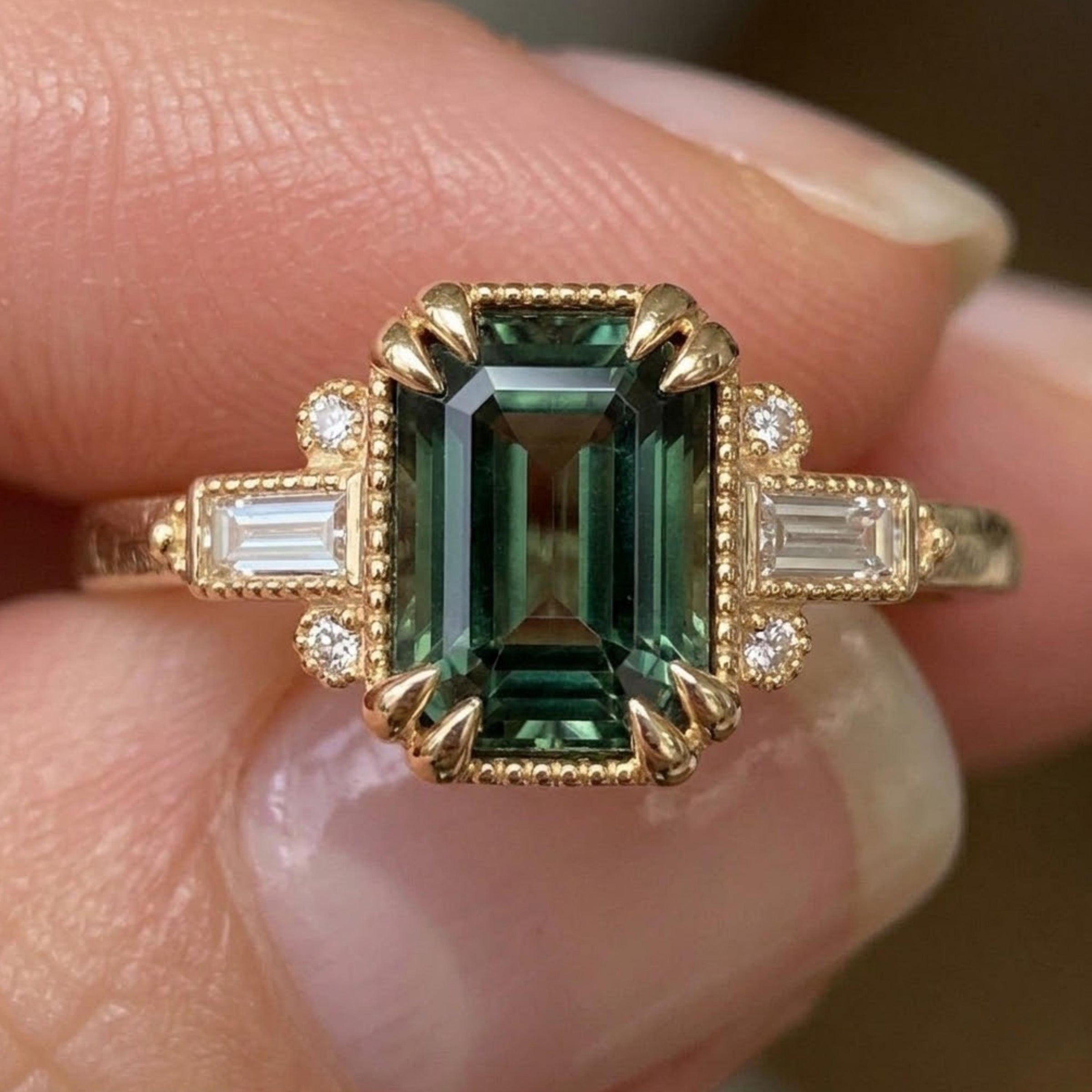 Natural Emerald Ring with Diamond Accents Ring