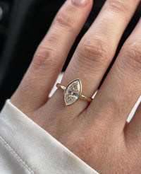 Marquise Lab Diamond Engagement Ring, Bezel Set, 14K Gold