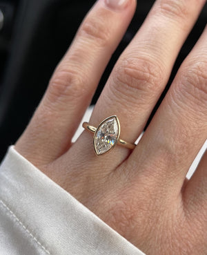 Marquise Lab Diamond Engagement Ring, Bezel Set, 14K Gold