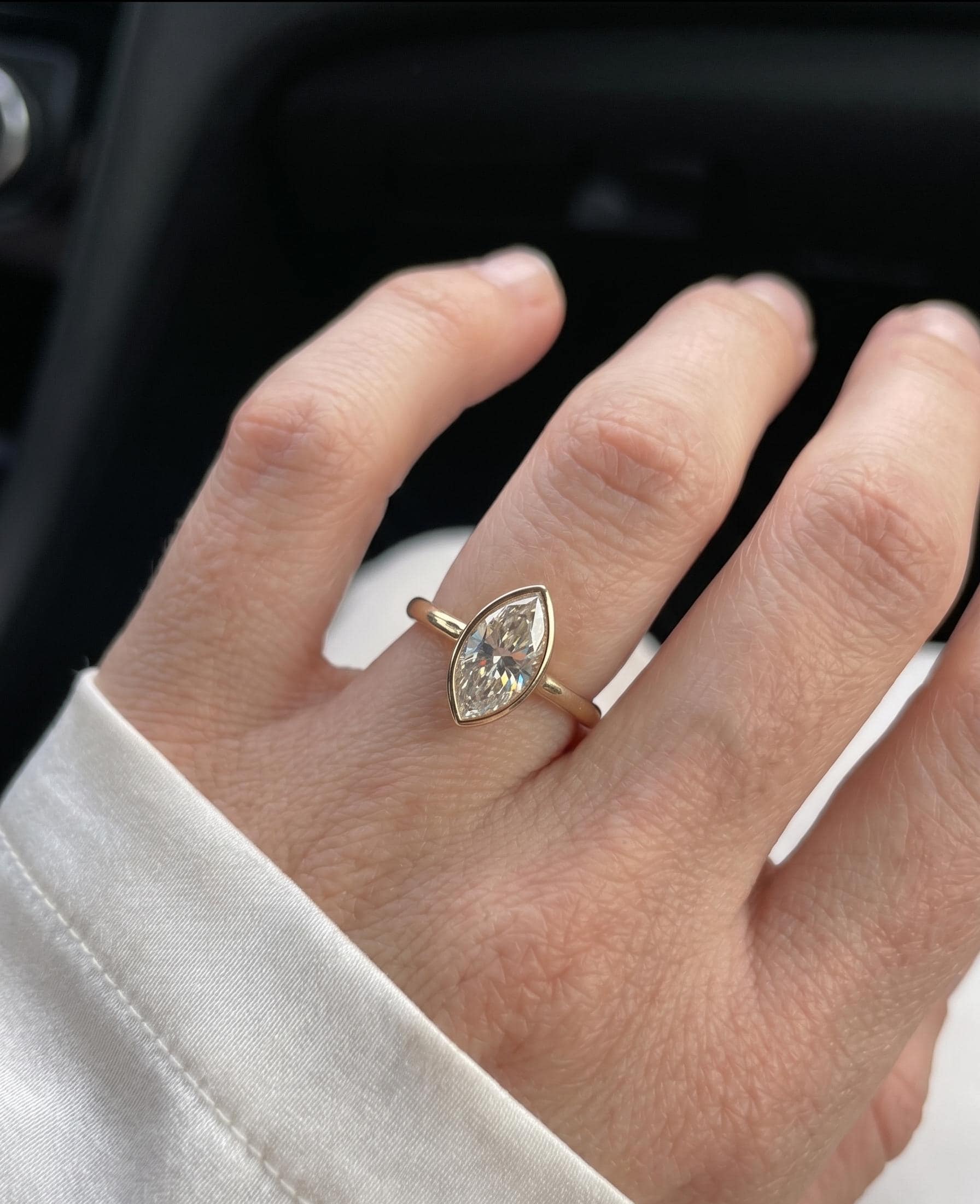 Marquise Lab Diamond Engagement Ring, Bezel Set, 14K Gold