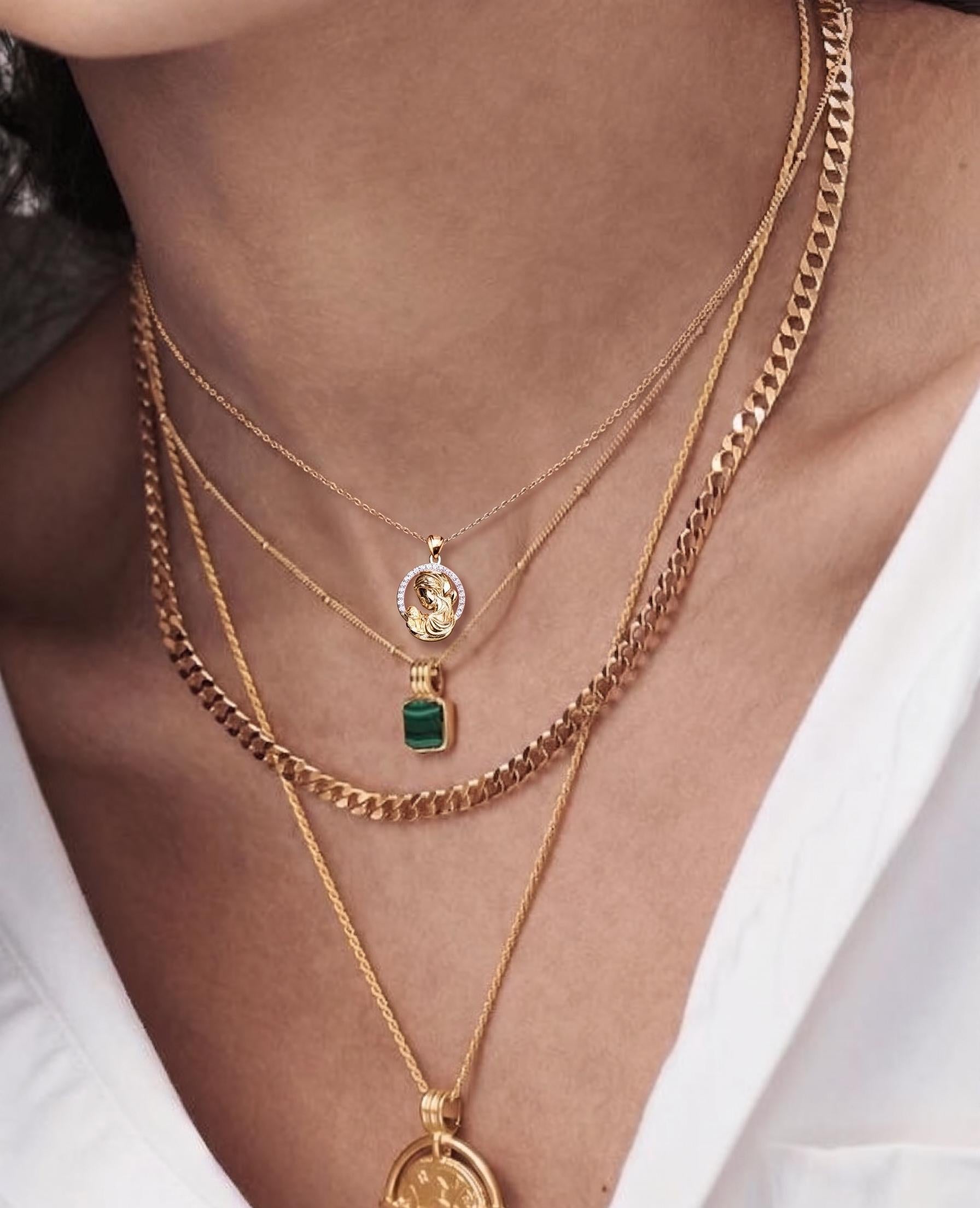 14K Gold Round Diamond Necklace With Chain for Mom