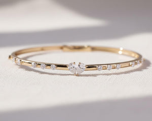 14K Gold Pear & Round Diamond Bangle Bracelet