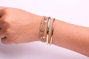 14K Gold Starburst Diamond Bangle, Stacking Bracelet