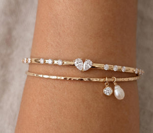 14K Gold Pear & Round Diamond Bangle Bracelet