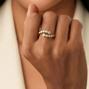 14K Gold Diamond Bypass Bezel Ring