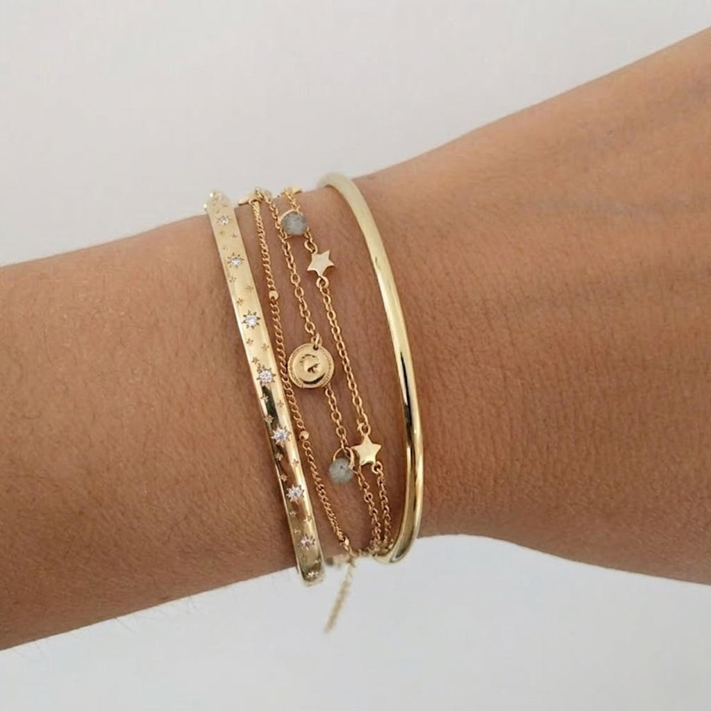 Starburst Bangle, Layering Diamond 14K Gold Starburst Bracelet, Real Gold Dome Bracelet Bangle, Stacking Bracelet, Gift for Mom