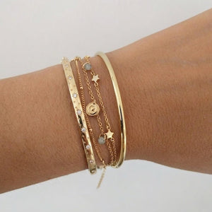 14K Gold Starburst Diamond Bangle, Stacking Bracelet