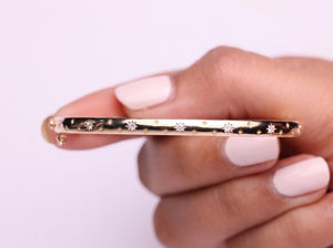 14K Gold Starburst Diamond Bangle, Stacking Bracelet