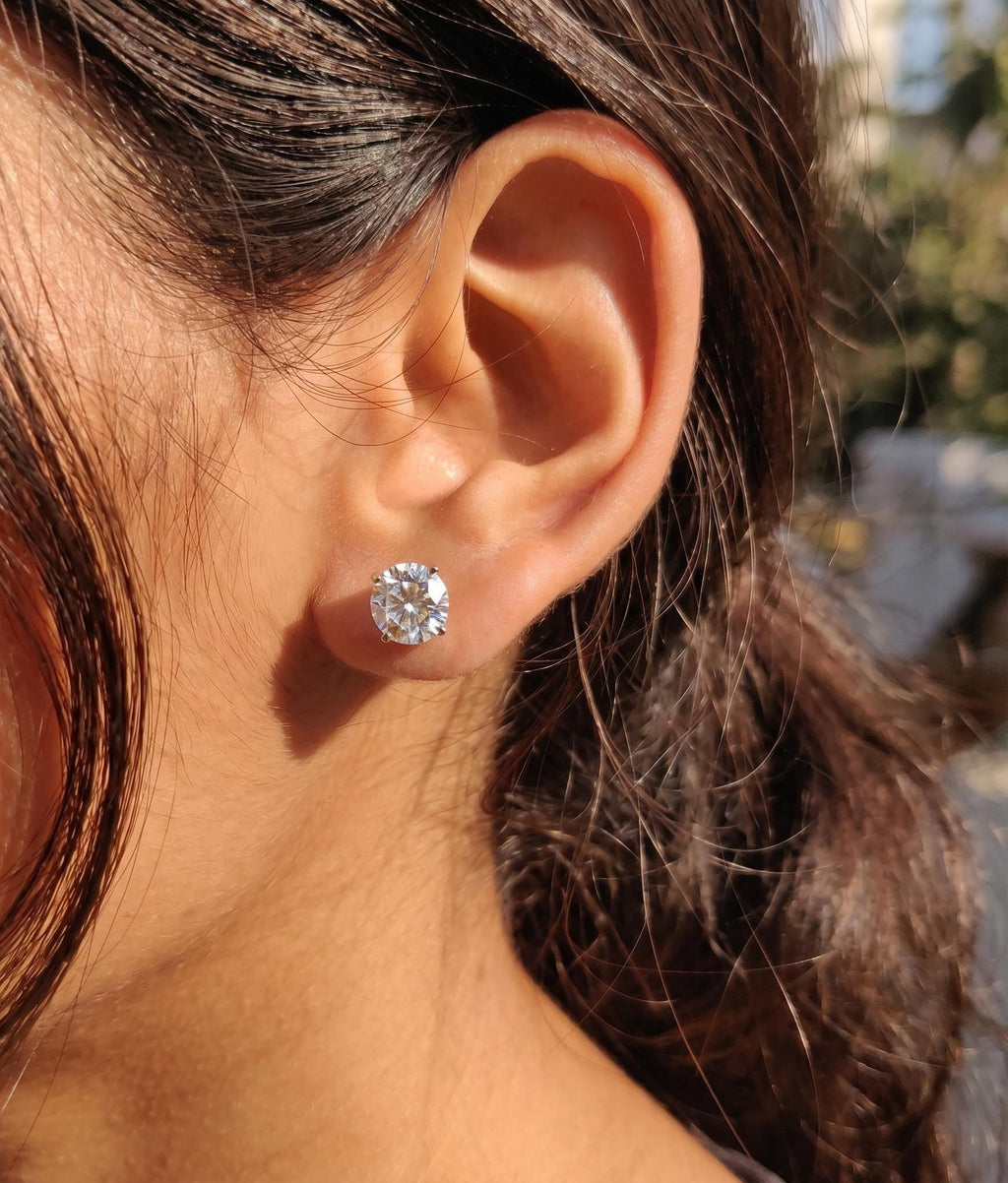 Round Diamond Earrings, Lab Grown Diamond Stud Earrings, Solitare Studs 14K Gold Earrings, Statement Earrings, Wedding Earrings Gift For Her