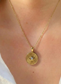 Round Diamond Evil Eye Pendant Necklace, 14K Solid Gold