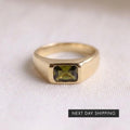 Emerald Cut Yellow Green Peridot Mens Peridot Mens Wedding Band Diamond Moon Star Inner Engraved Band Anniversary Gift For Him Size 7 US
