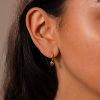 Gold Heart Garnet Hoop Earrings